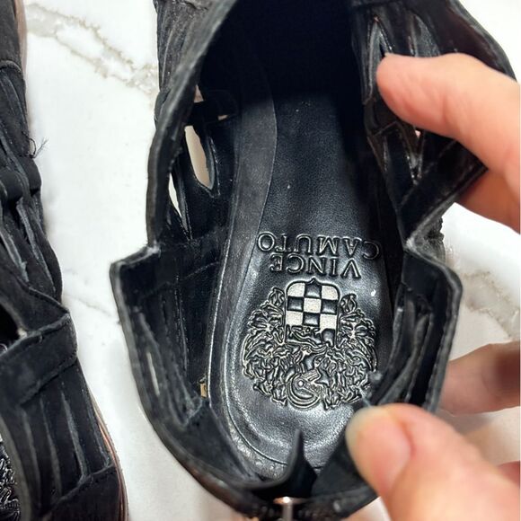 Vince Camuto | Women’s Prestetta Black Leather Ankle Boots Booties Cutout - Picture 9 of 11